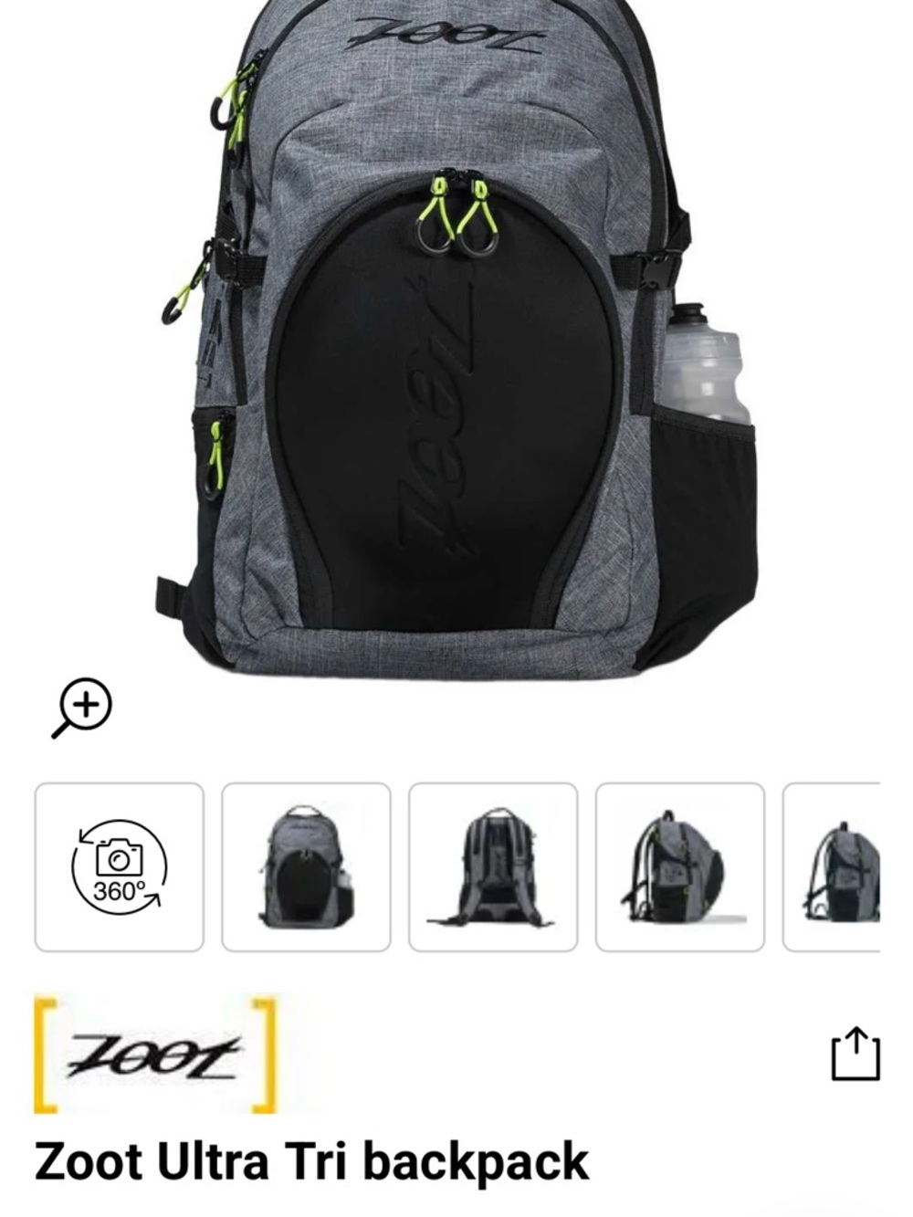 Zoot Men’s Gray and Black Backpack with Neon Yellow Accents